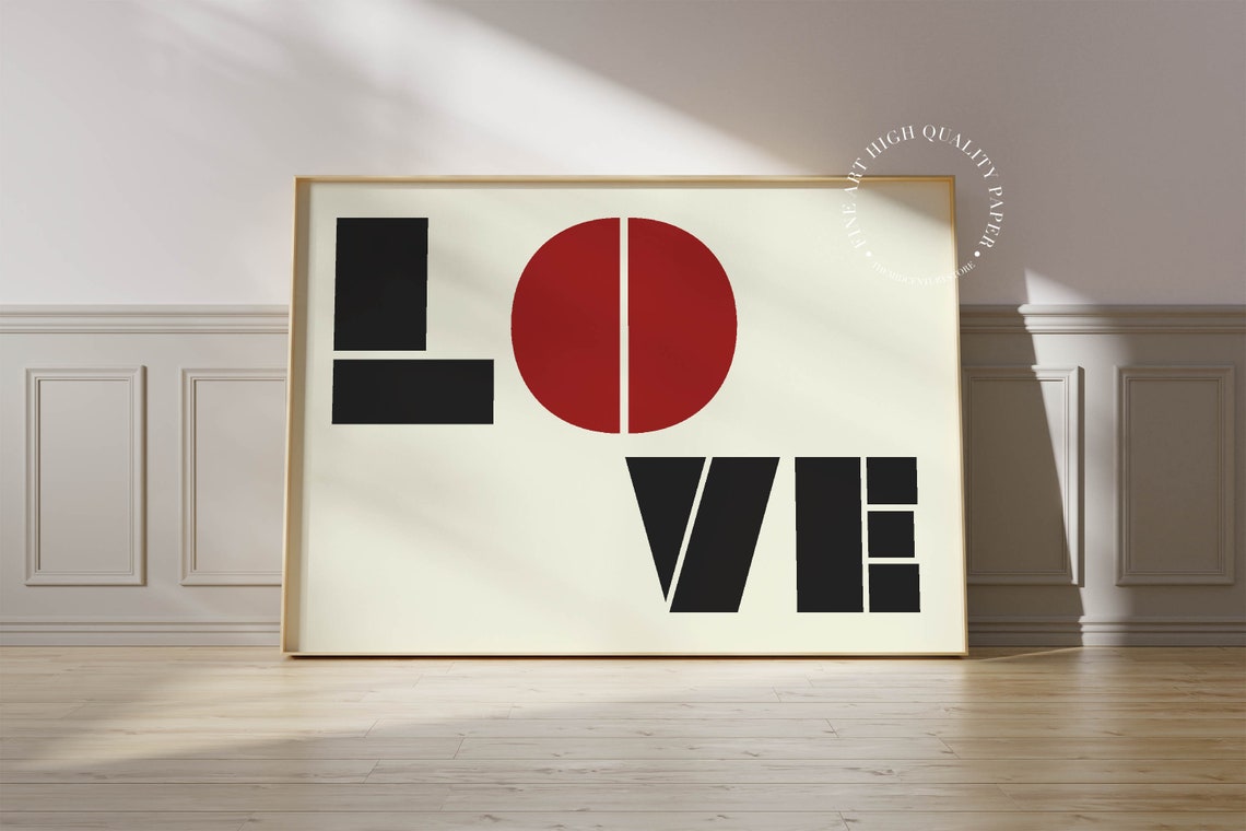 Geometric LOVE Red Circle O Modernist Bauhaus Typography Art Poster