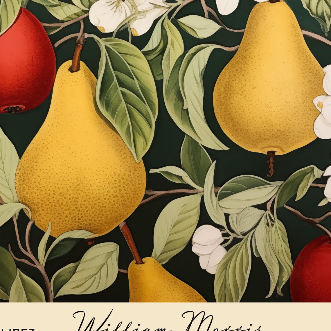 William Morris Style Pears And Apples Botanical Kitchen Fruit Poster - Image 2