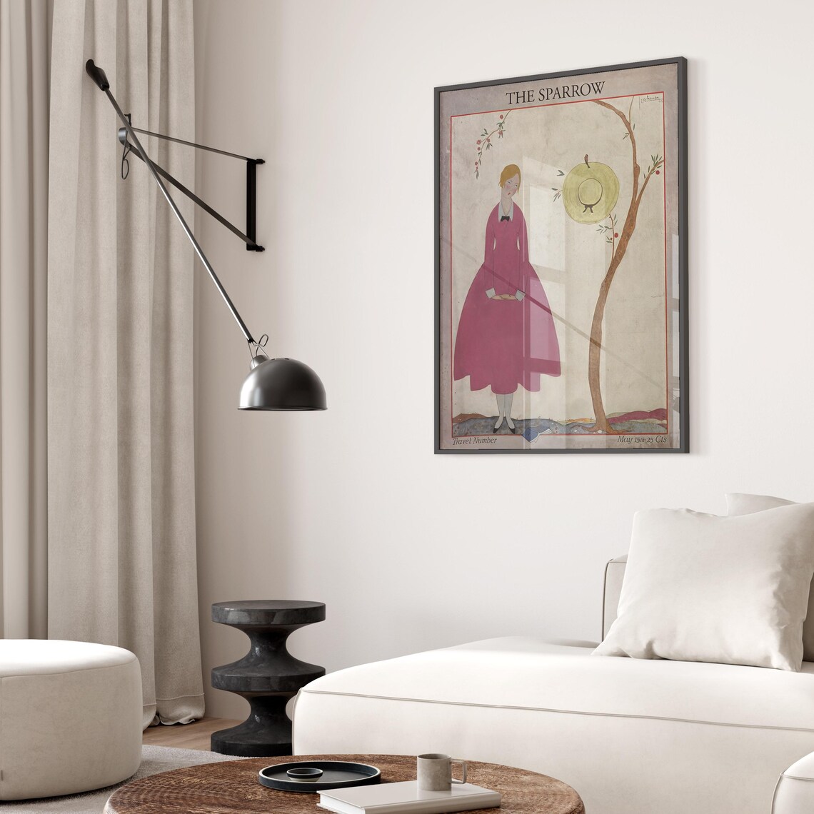 The Sparrow Art Deco Fashion Lady In Pink Gown Vintage Travel Poster - Image 2