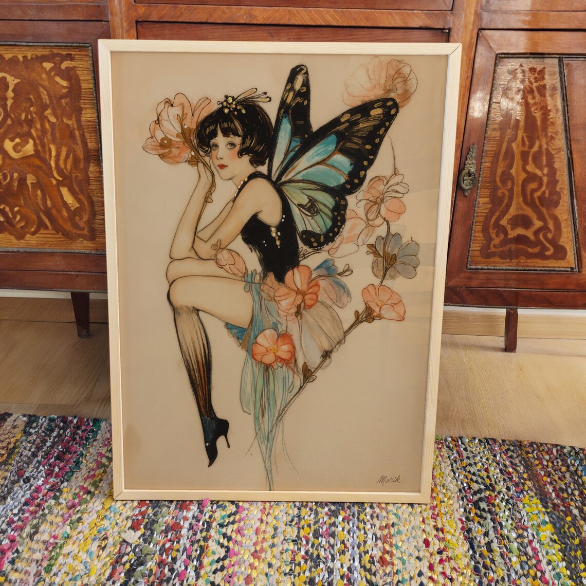 Art Deco Butterfly Fairy Fashion Girl Vintage Floral Fantasy Poster - Image 3