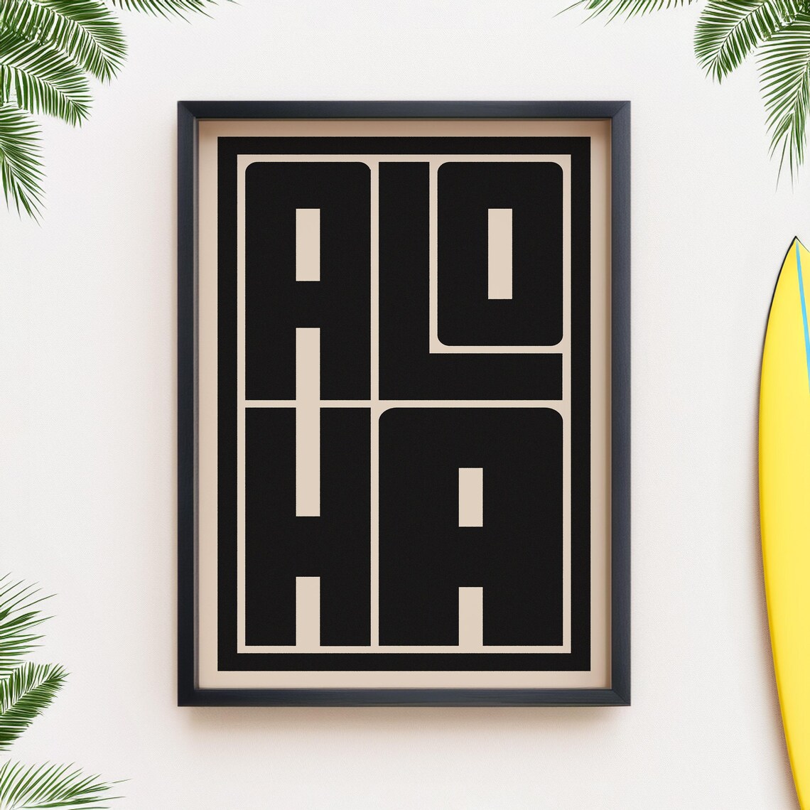 Aloha Portrait Black Block Letter Hawaiian Typography Wall Art