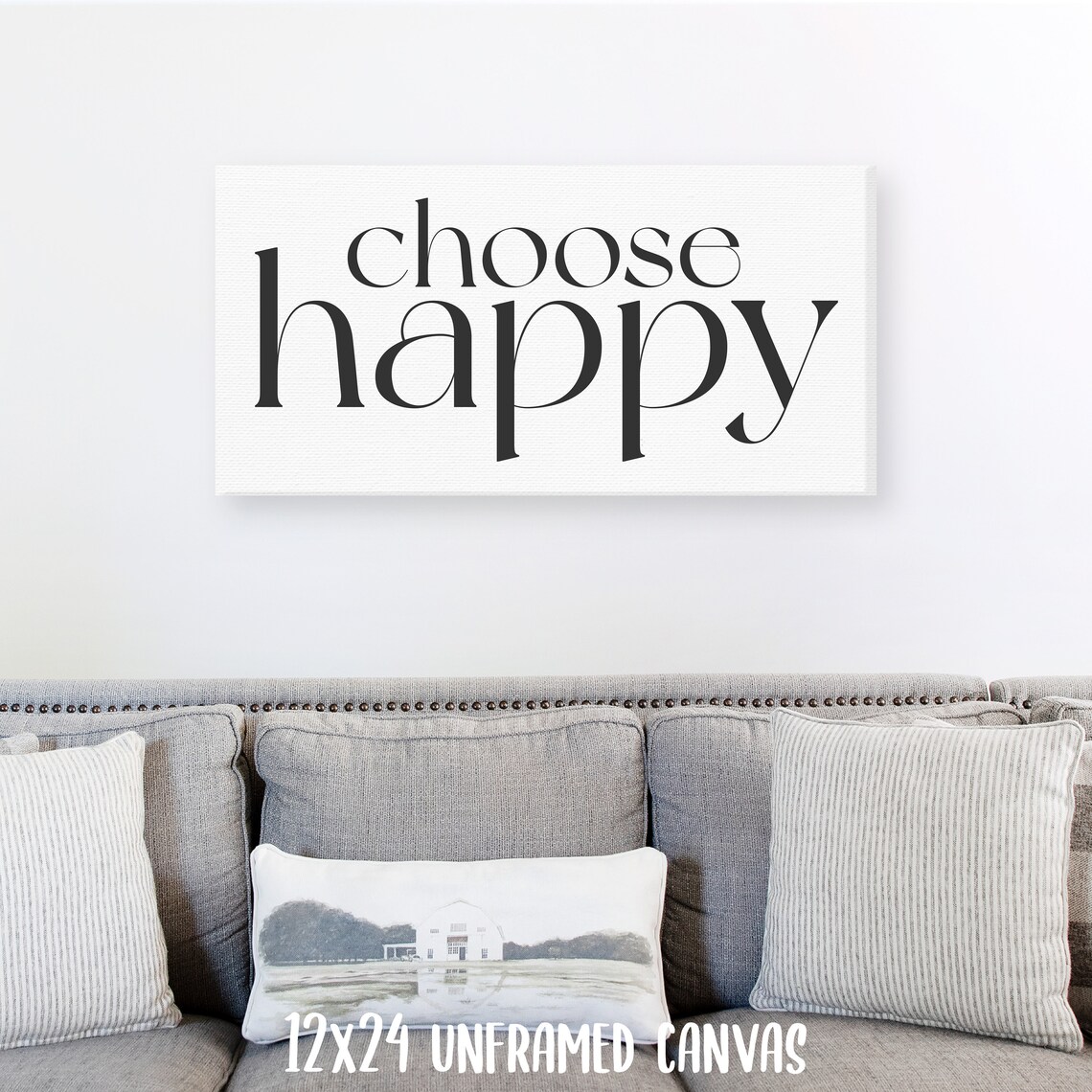 Choose Happy Large Black Serif Typography Farmhouse Sign Poster - Image 3