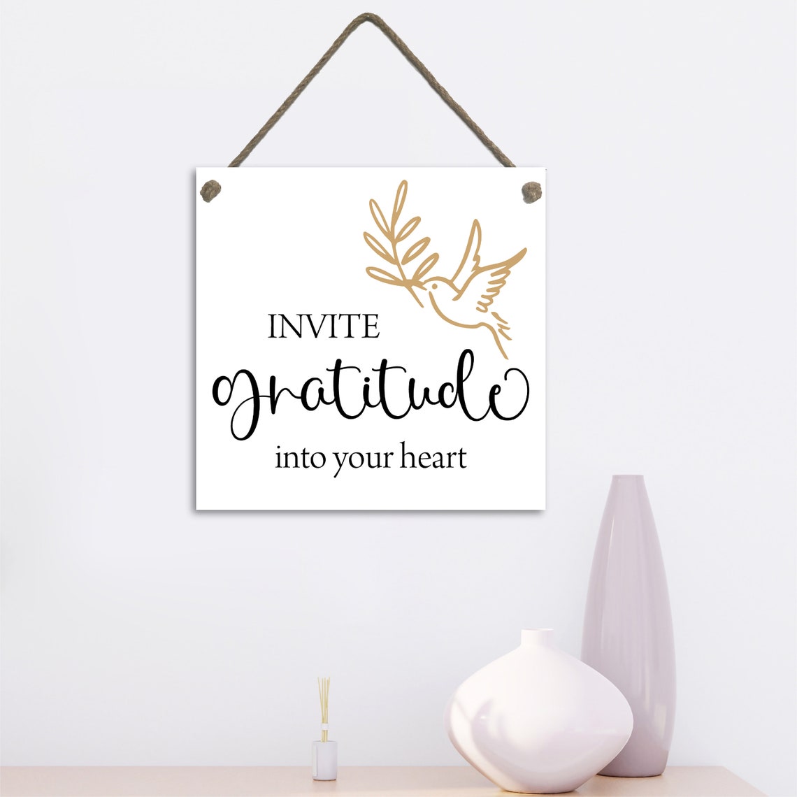 Invite Gratitude Into Your Heart Dove And Olive Branch Wall Art - Image 3