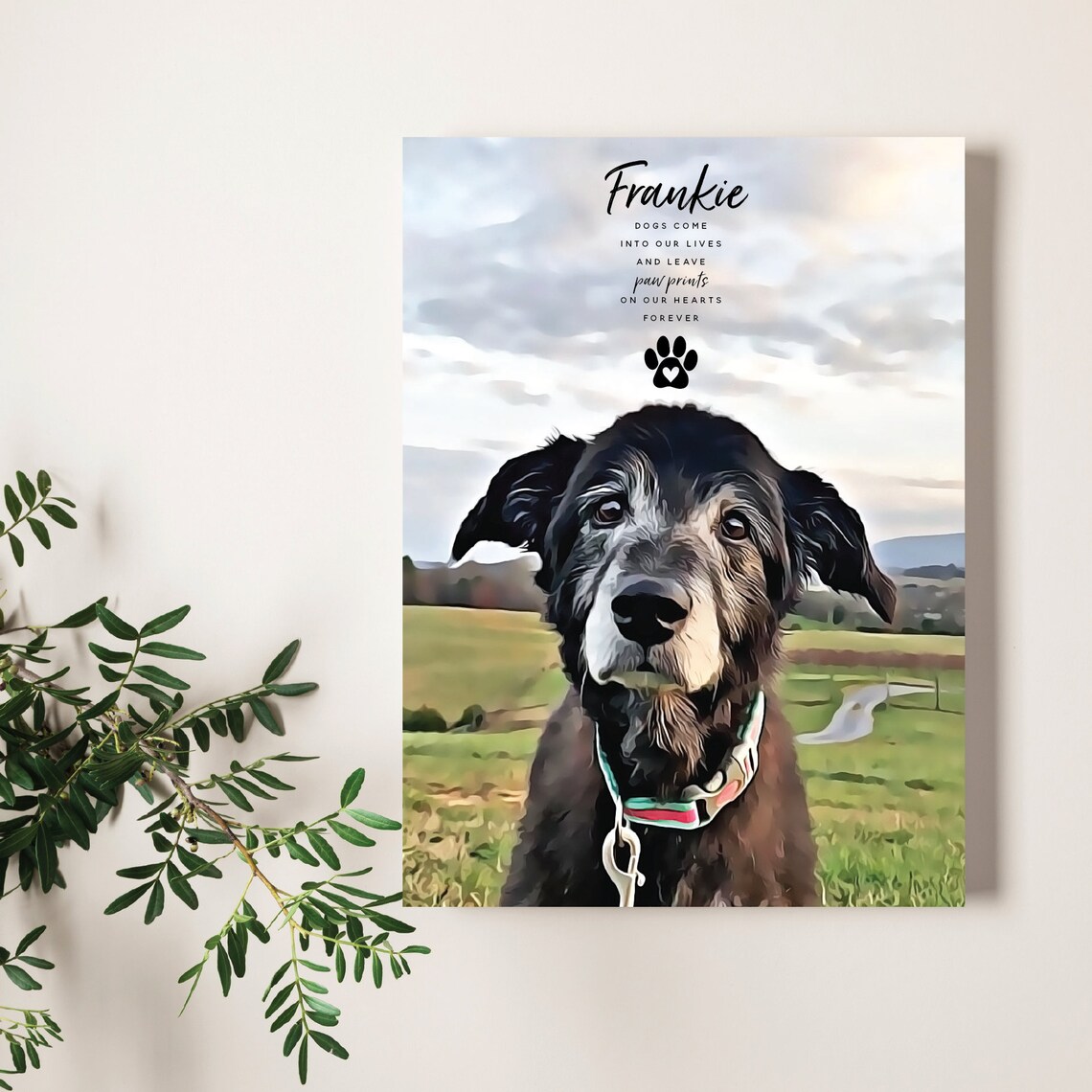 Frankie Dog Memorial Tribute Poster with Paw Heart Keepsake Quote