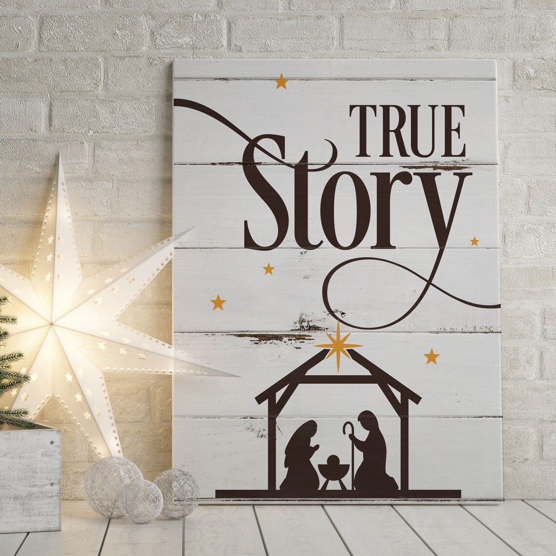 True Story Nativity Christmas Farmhouse Framed Wall Sign Poster - Image 2