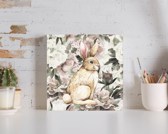 Watercolor Bunny Rabbit with Peonies Botanical Easter Poster