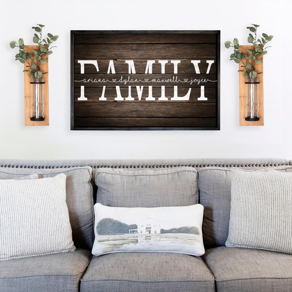 Personalized Rustic Family Names Brown Wood Framed Wall Sign Poster - Image 2
