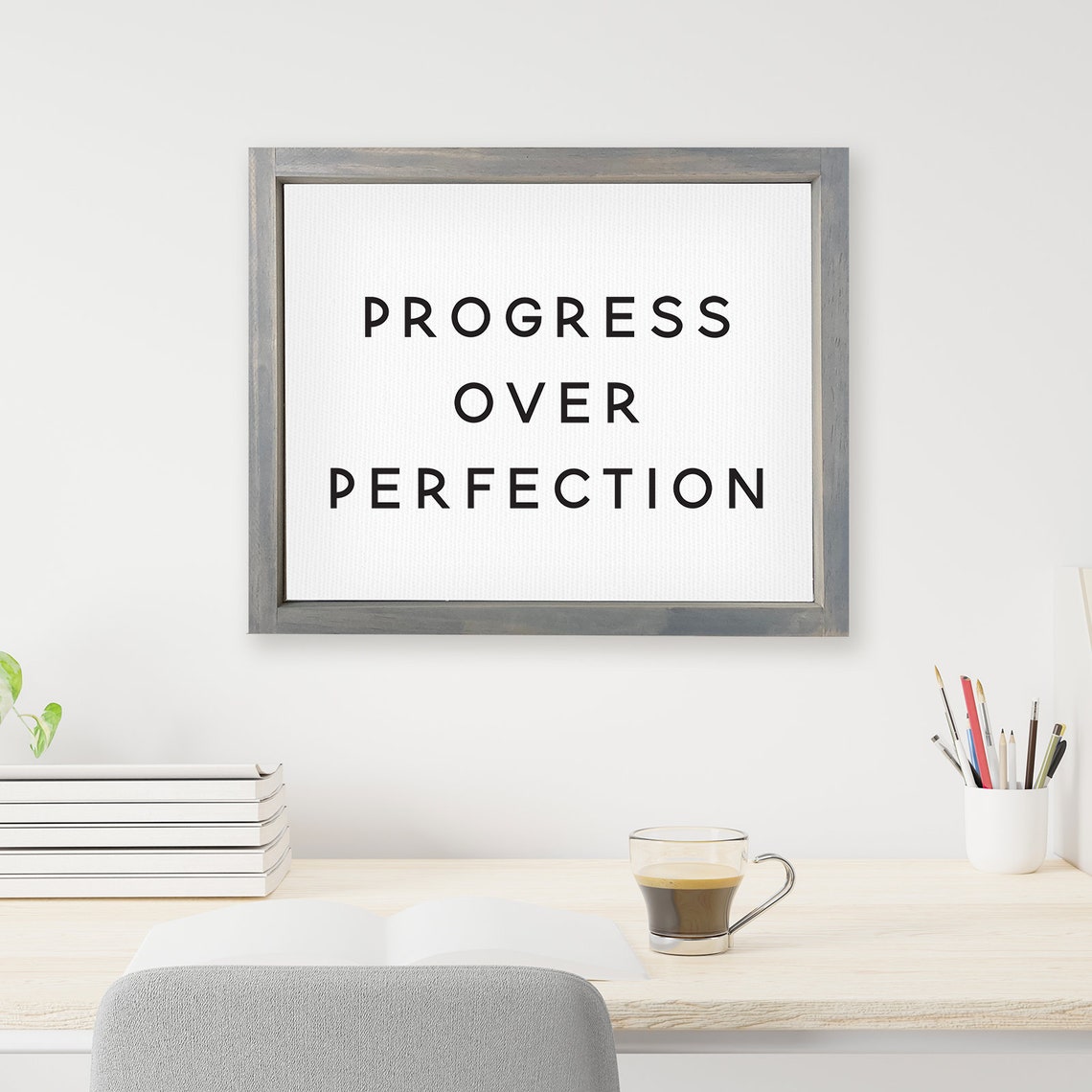 Progress Over Perfection Minimalist Motivational Quote Poster