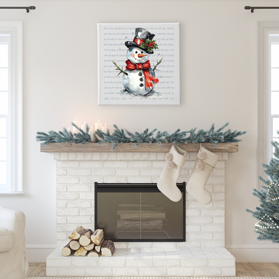Frosty The Snowman Watercolor Christmas Song Lyrics Background Poster - Image 3