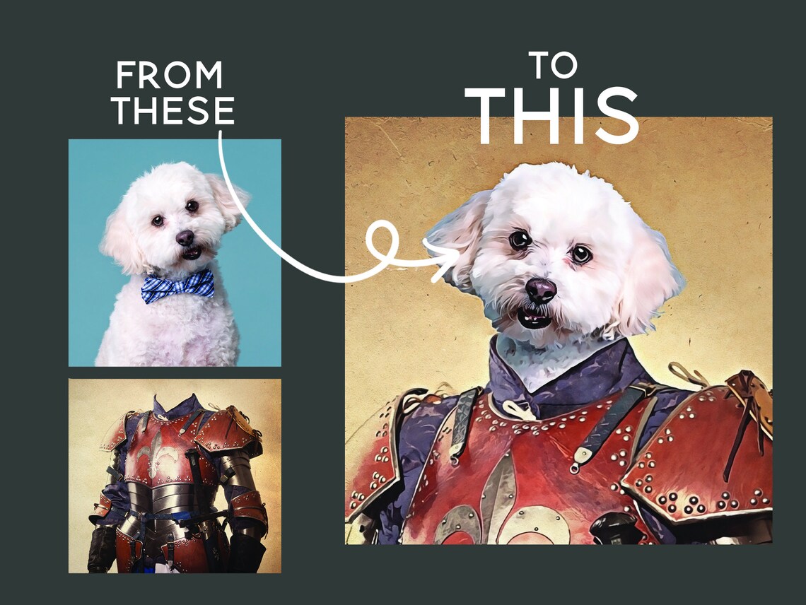 Custom Medieval Knight Pet Portrait, Oil Effect Art Print - Image 3