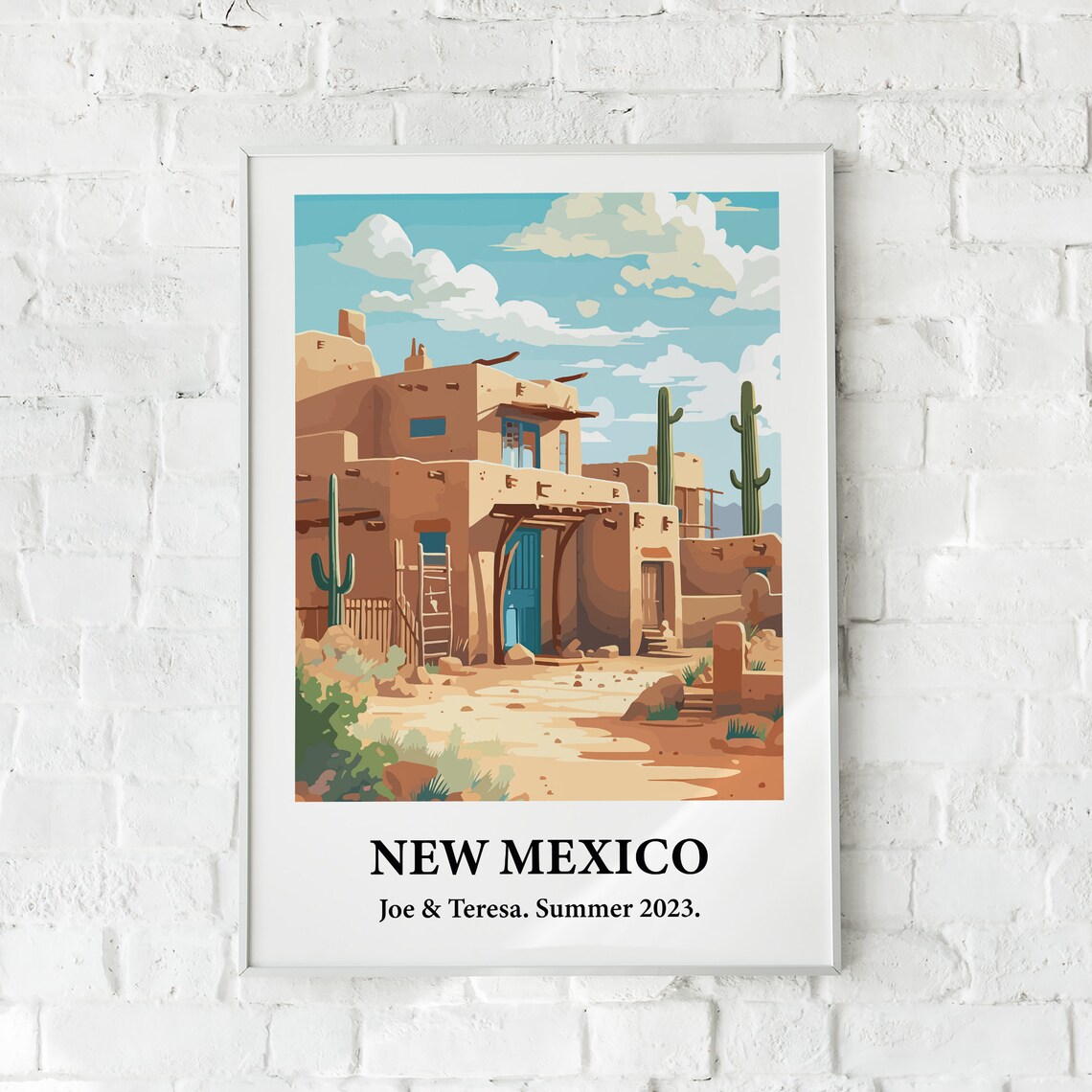 New Mexico Adobe Pueblo Desert Cacti Vintage Style Travel Art Poster - Image 3