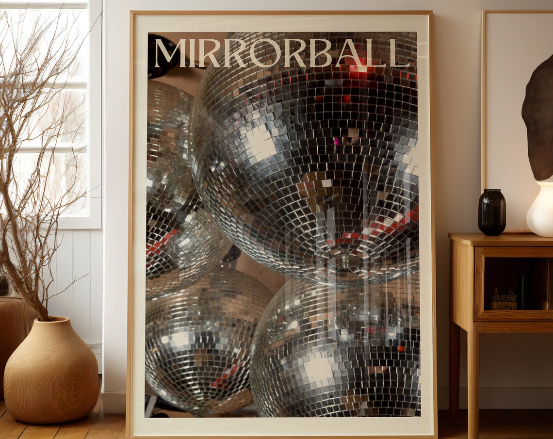 Mirrorball Poster, Preppy Trendy Disco Ball Print