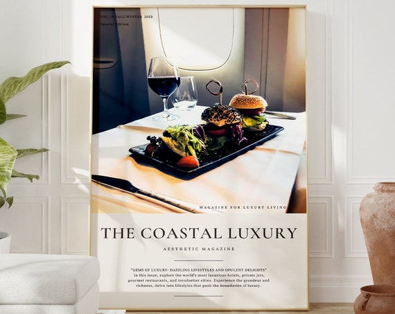 Coastal Food Art Print Luxury Magazine Cover Print Aesthetic Trendy Newspaper Poster Luxury Life Print Kitchen Bar Wall Decor Bar Cart