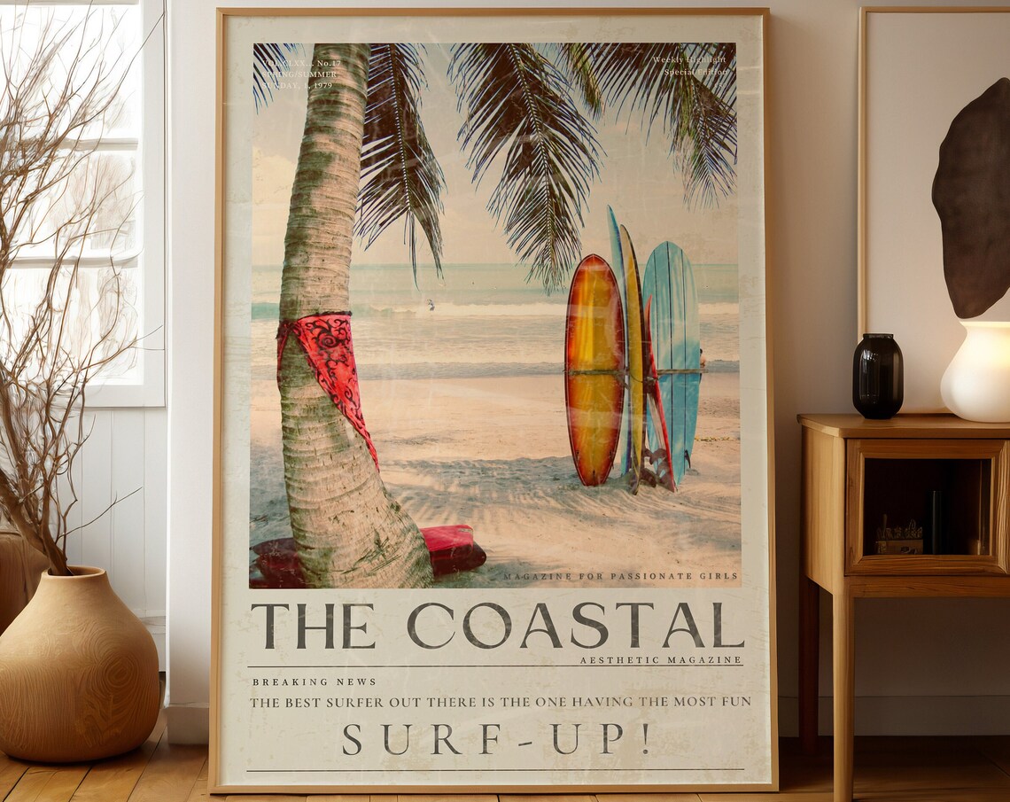 Cowgirl Surf Up Vintage 70s Coastal Poster