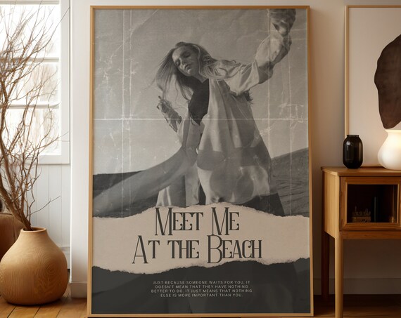 Meet Me At The Beach Black And White Dancing Woman Seaside Photo Quote Poster