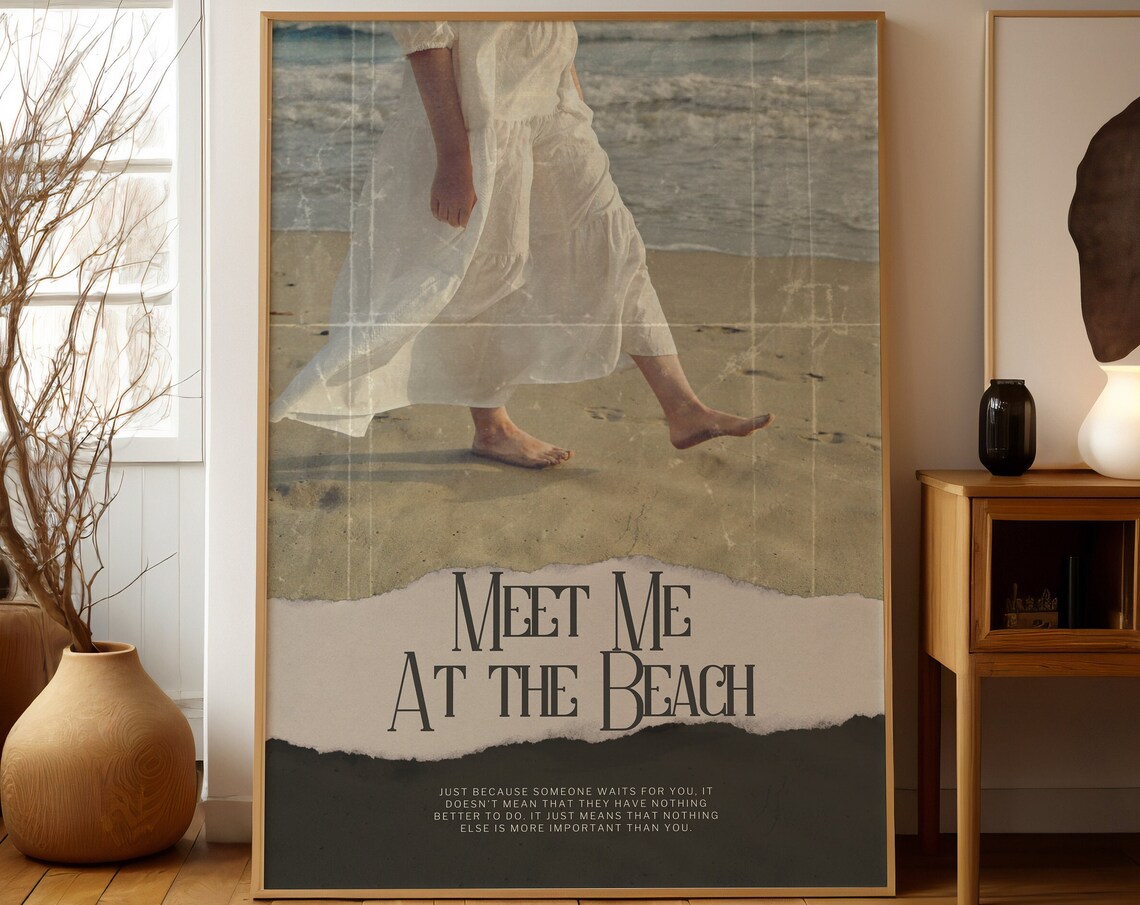 Meet Me At The Beach Barefoot Woman White Dress Ocean Shore Romantic Poster