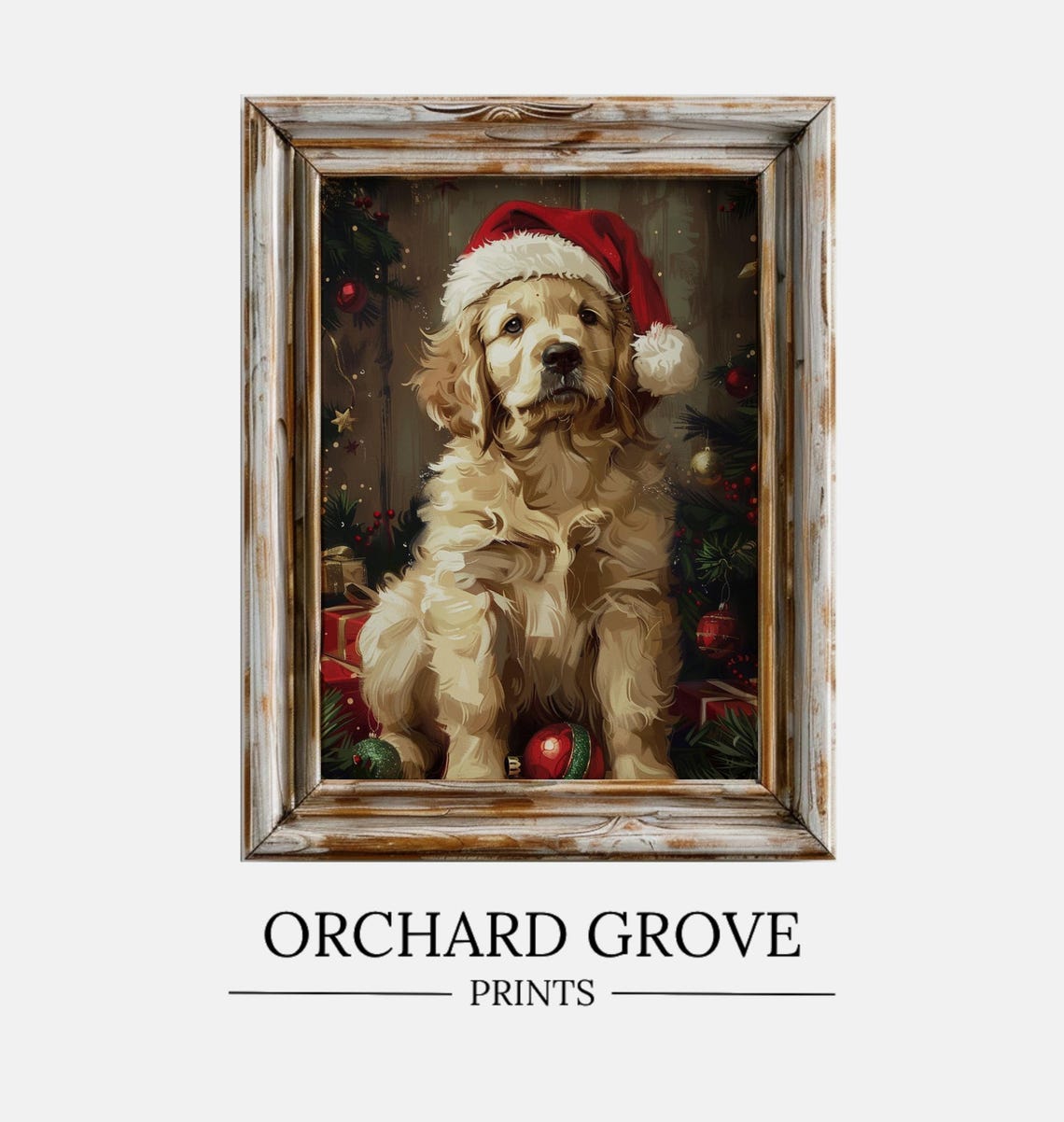 Christmas Dog Wall Art Print Santa Dog Painting Christmas Golden Retriever Christmas Puppy Christmas Holiday Decor Santa Pet 184 - Image 2