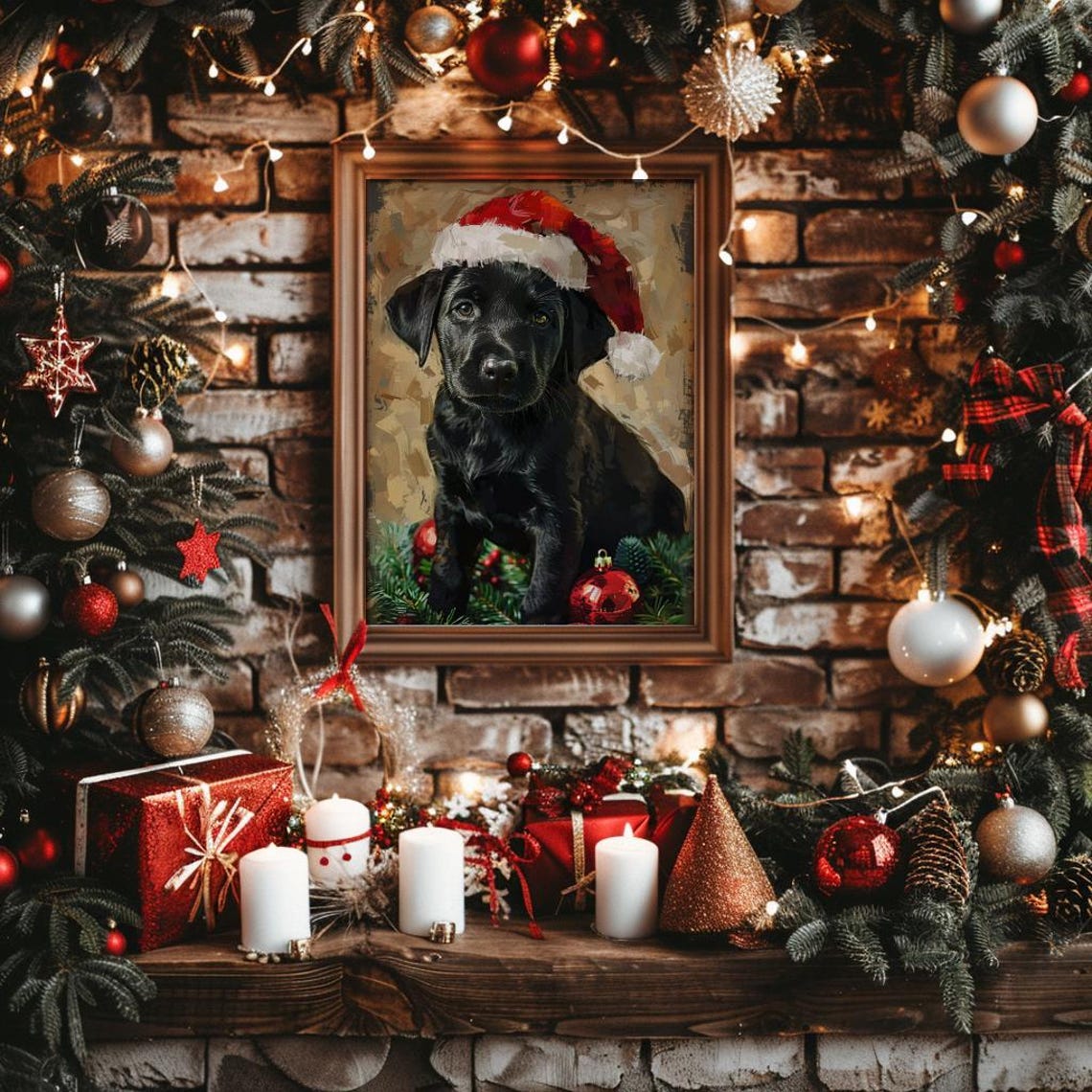 Christmas Dog Wall Art Print Santa Dog Painting Christmas Black Lab Christmas Puppy Christmas Holiday Decor Santa Pet 182 - Image 4