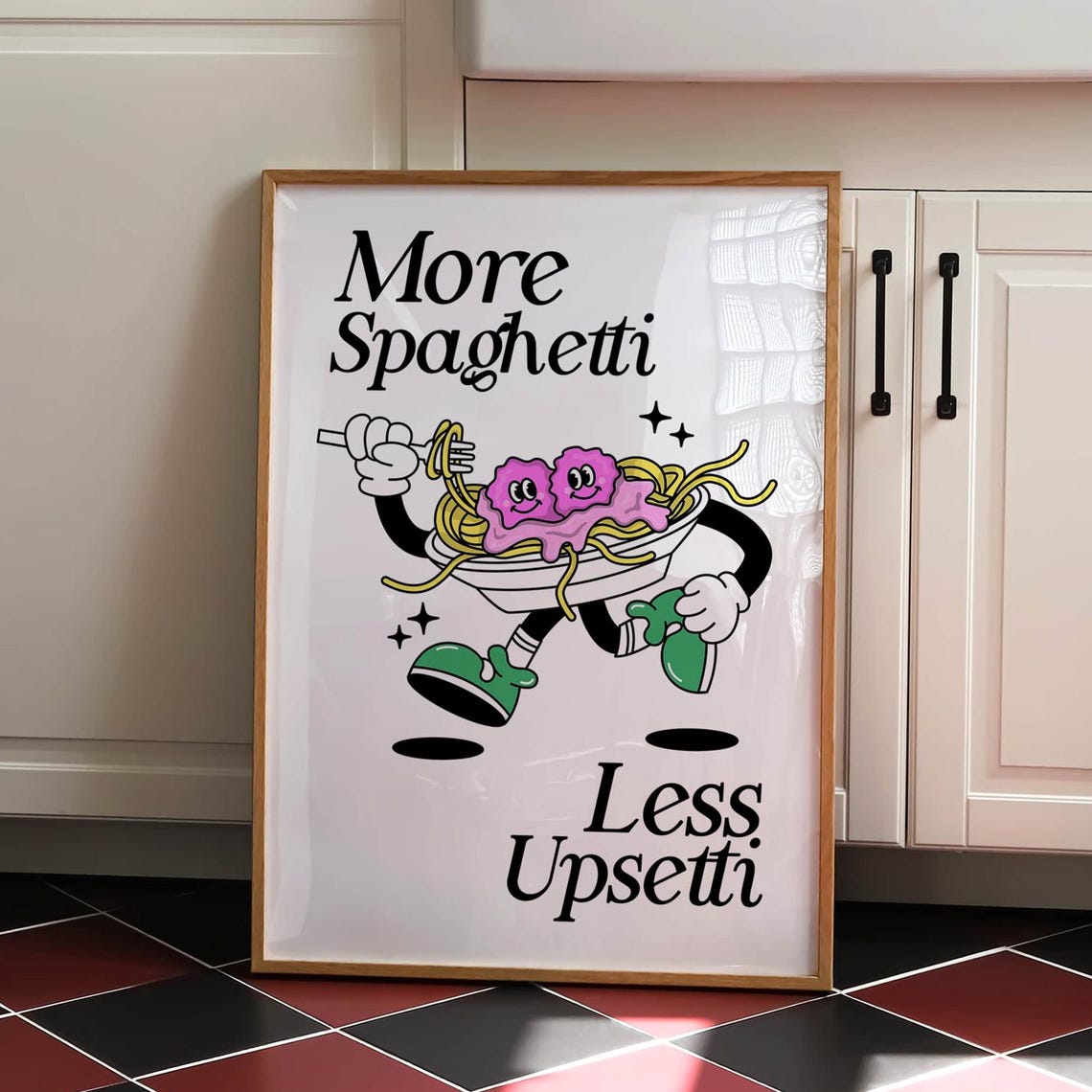 More Spaghetti Less Upsetti Funny Retro Pasta Kitchen Quote Poster