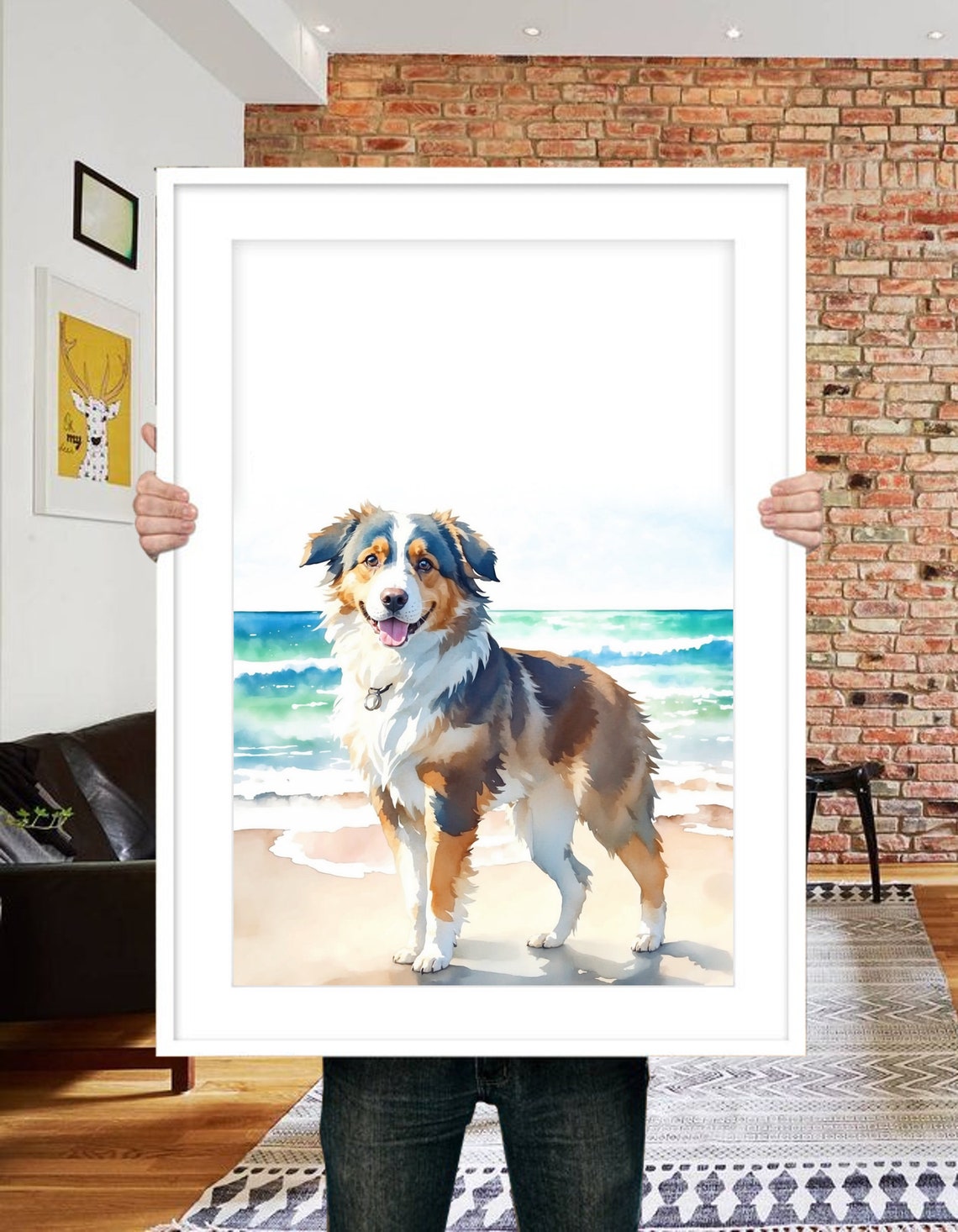 Custom Dog Portrait, Watercolor Beach Christmas Gift - Image 2