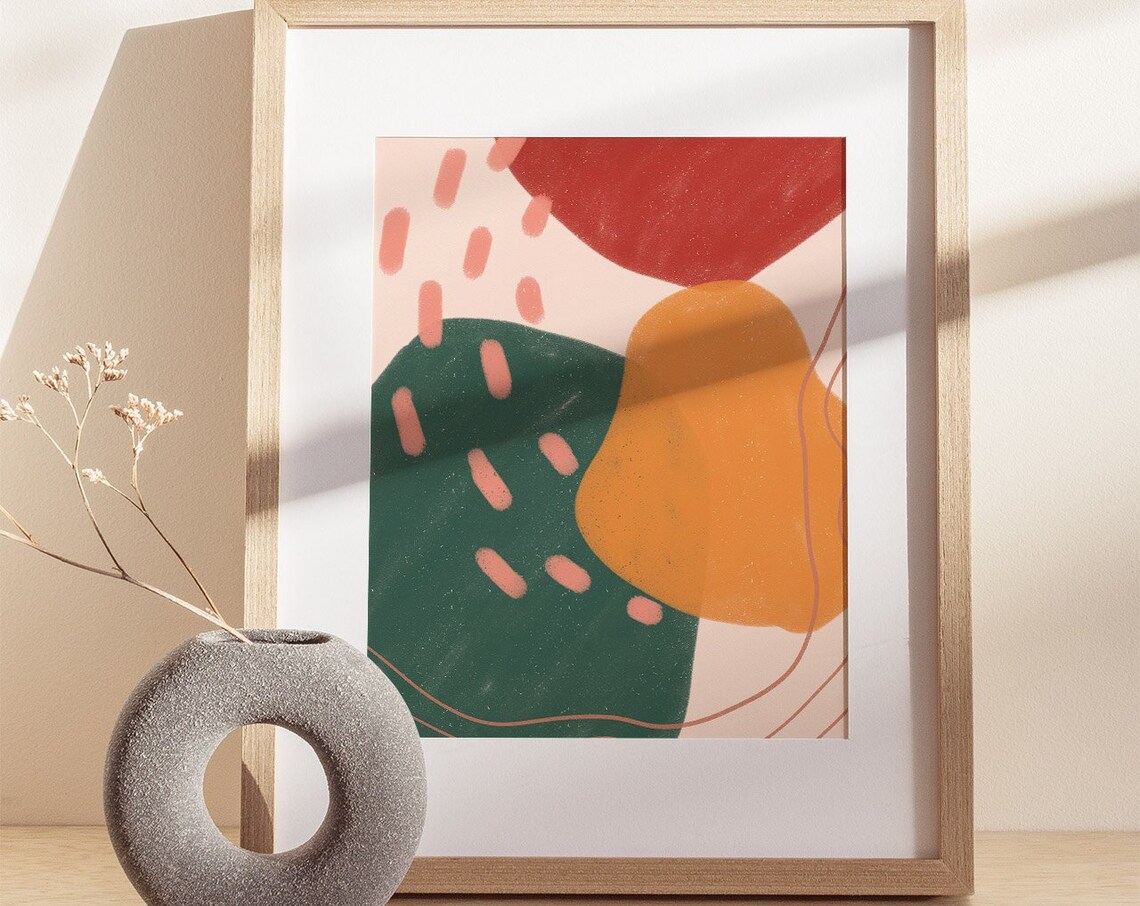 Green Orange Red Rounded Shapes Modern Bohemian Abstract Poster - Image 3