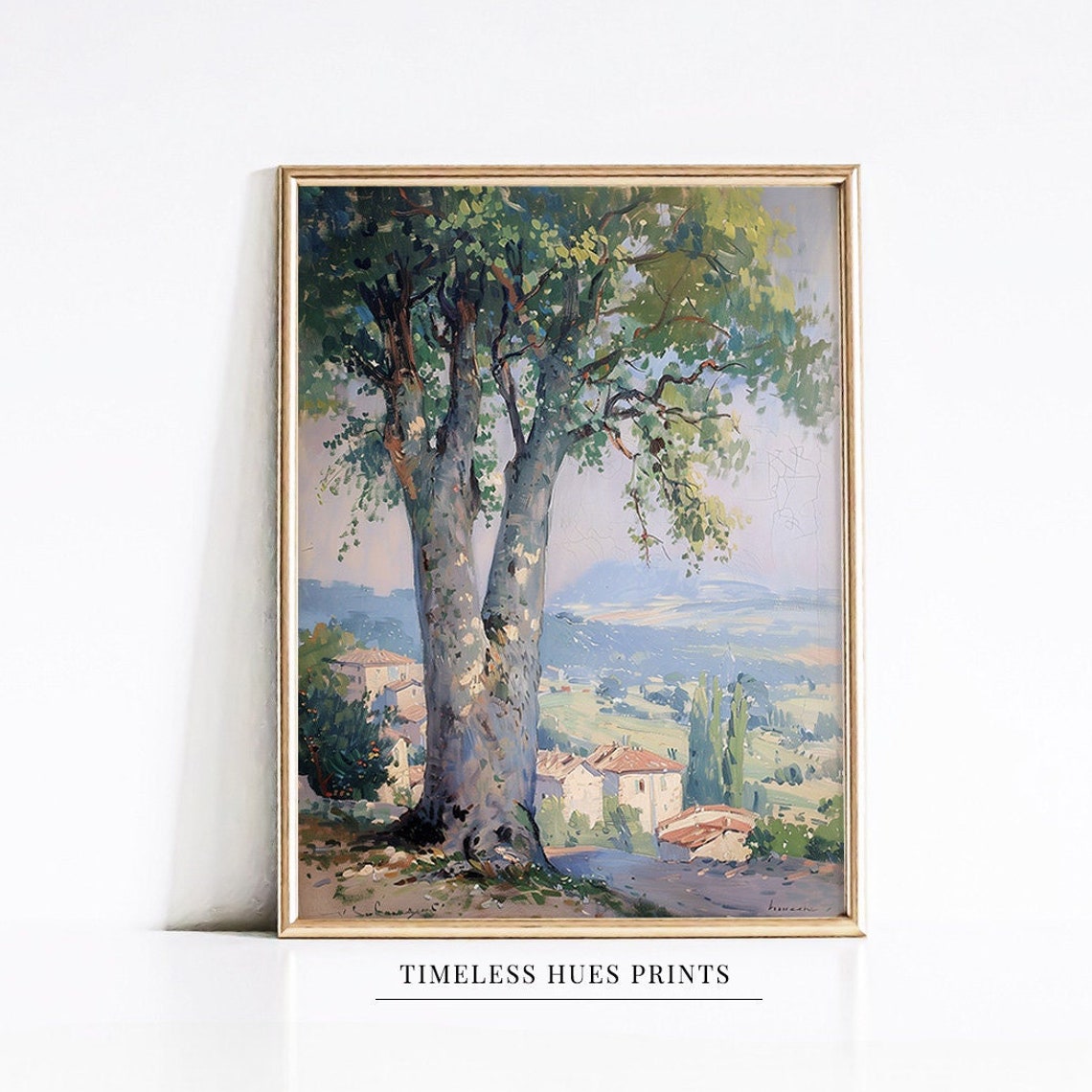 Village Tree Overlooking Mediterranean Village Impressionist Wall Art