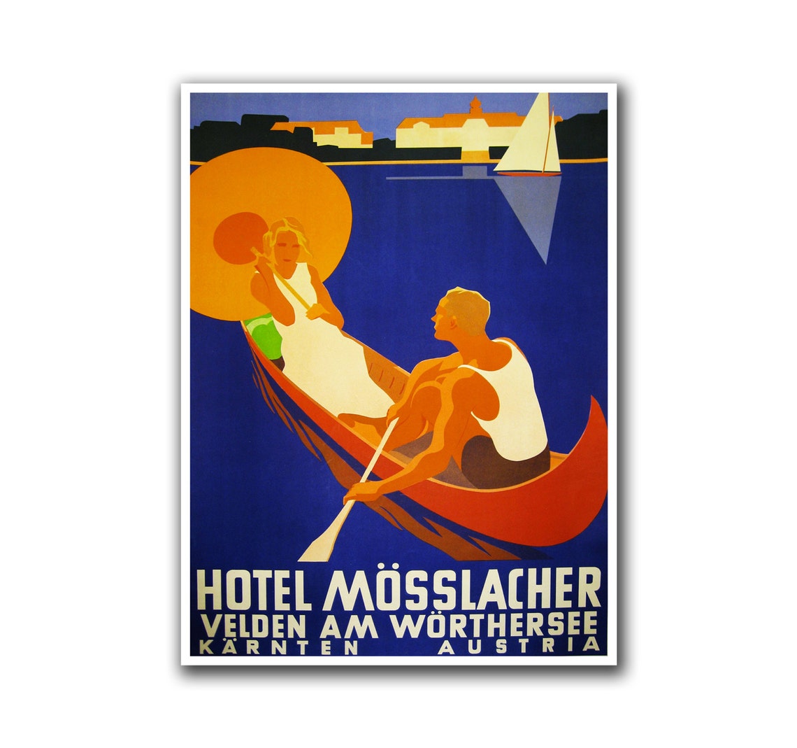 Hotel Mosslacher Velden Worthersee Austria Vintage Canoe Poster