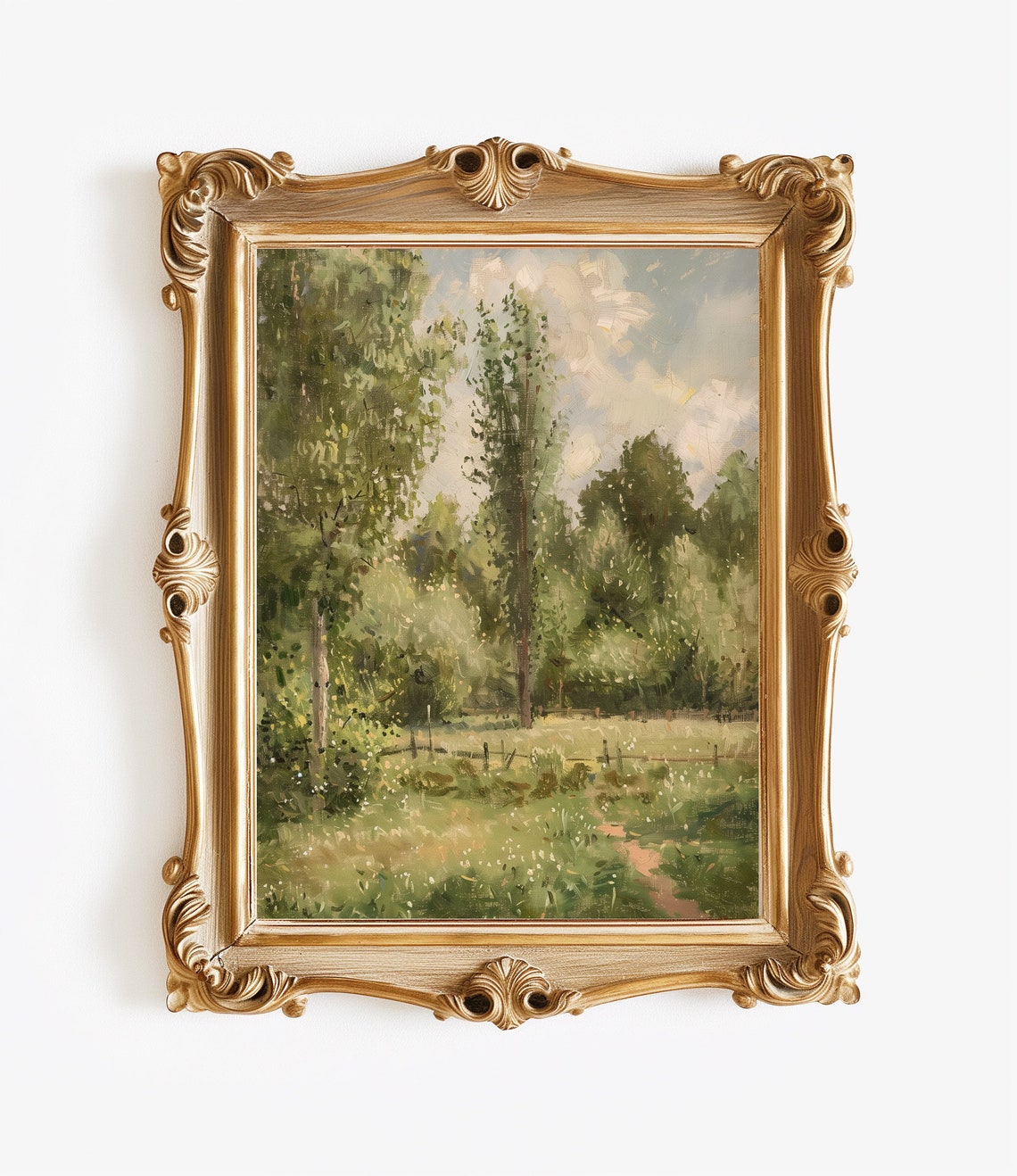 Impressionist Forest Meadow Painting Poplar Trees Vintage Print - Image 2