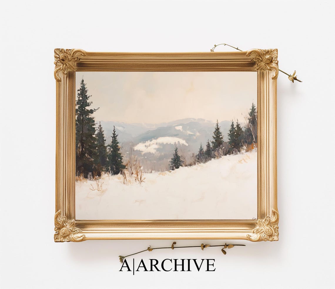 Winter Oil Painting Snowy Woods Mountain Art Winter Landscape Painting Holiday Farmhouse Home Decor Christmas - Image 2