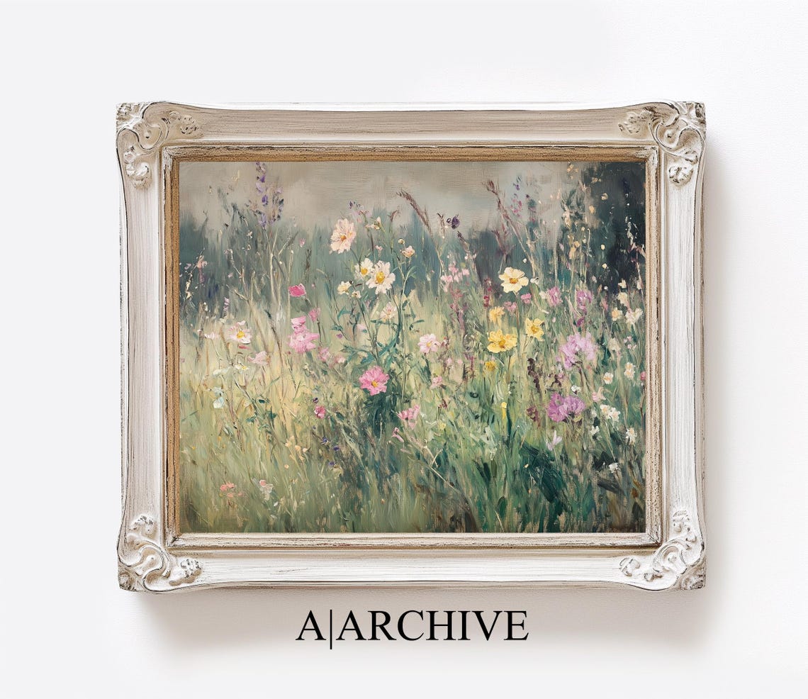Misty Wildflower Meadow White Blooms Impressionist Art Poster - Image 4
