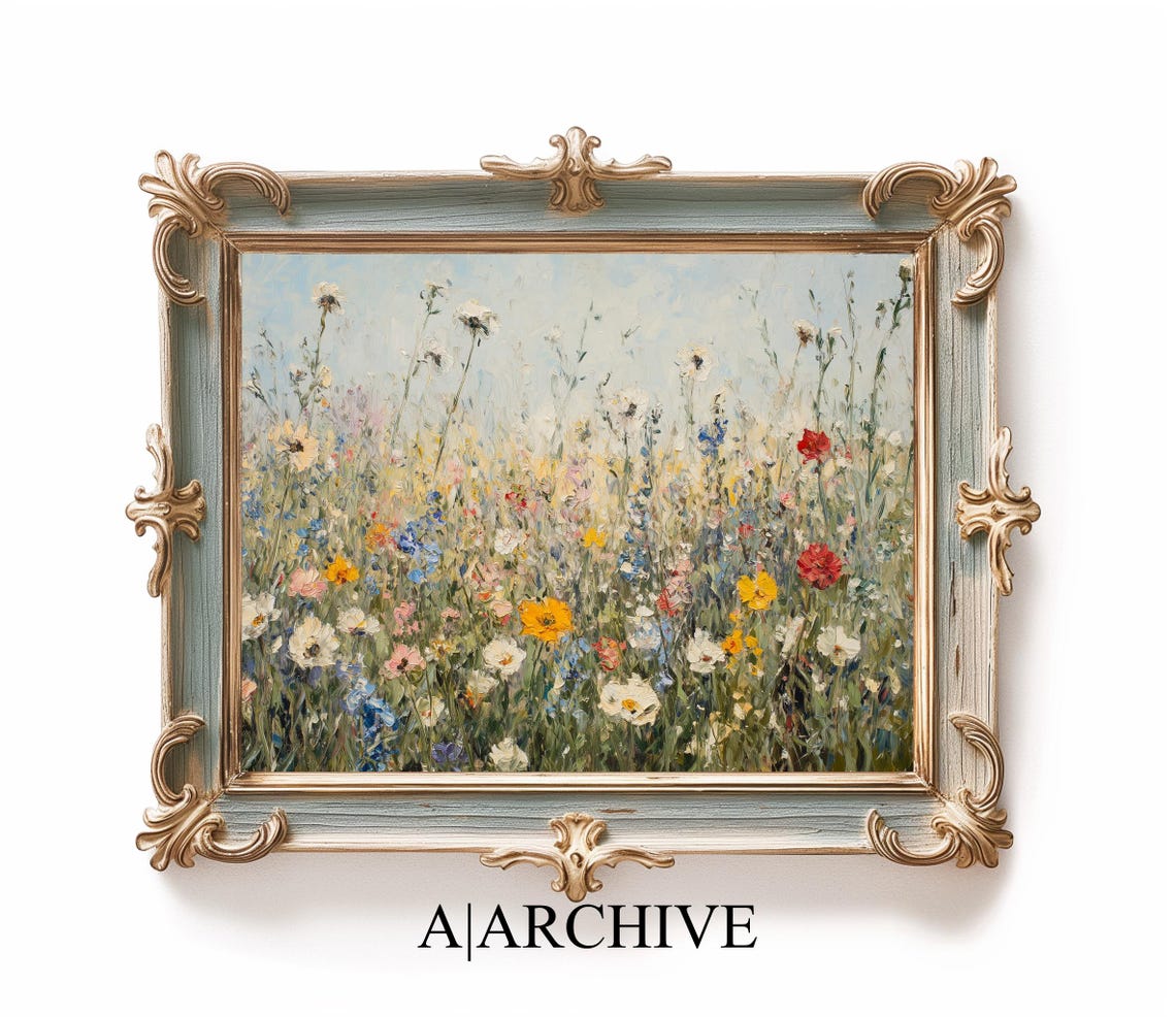 Pink White Wildflower Meadow Impressionist Country Field Poster - Image 2