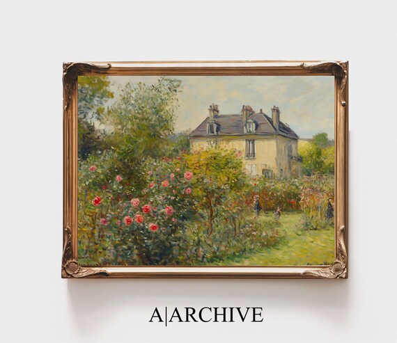 Summer Cottage Garden with Blooming Roses Vintage Art Style Poster