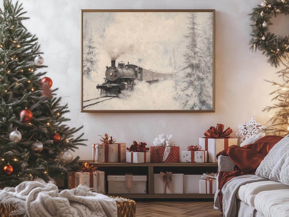 Vintage Steam Train Snowy Forest Winter Railway Locomotive Poster - Image 4