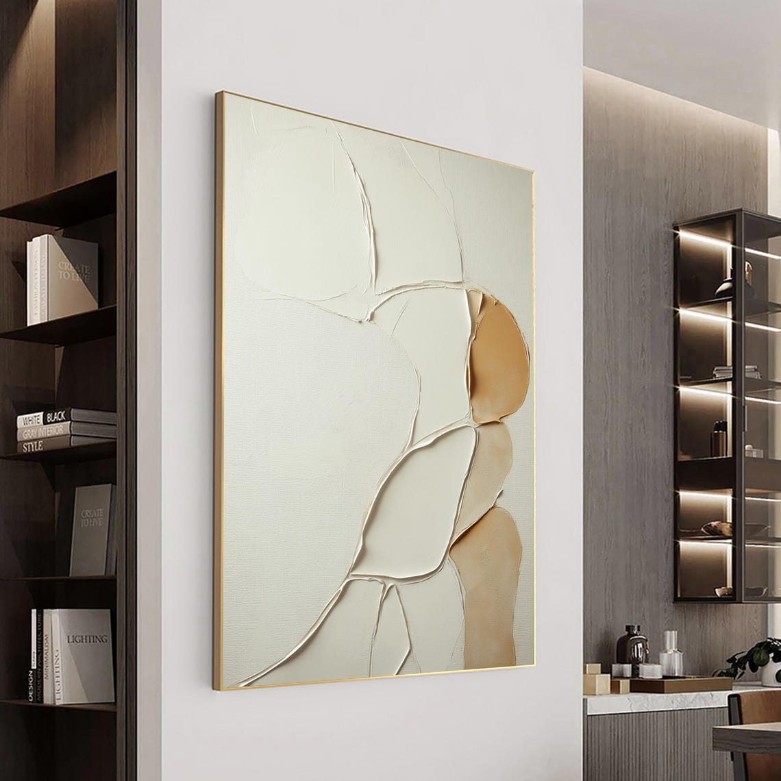 White Beige Organic Shapes Textured Abstract Neutral Modern Poster - Image 3