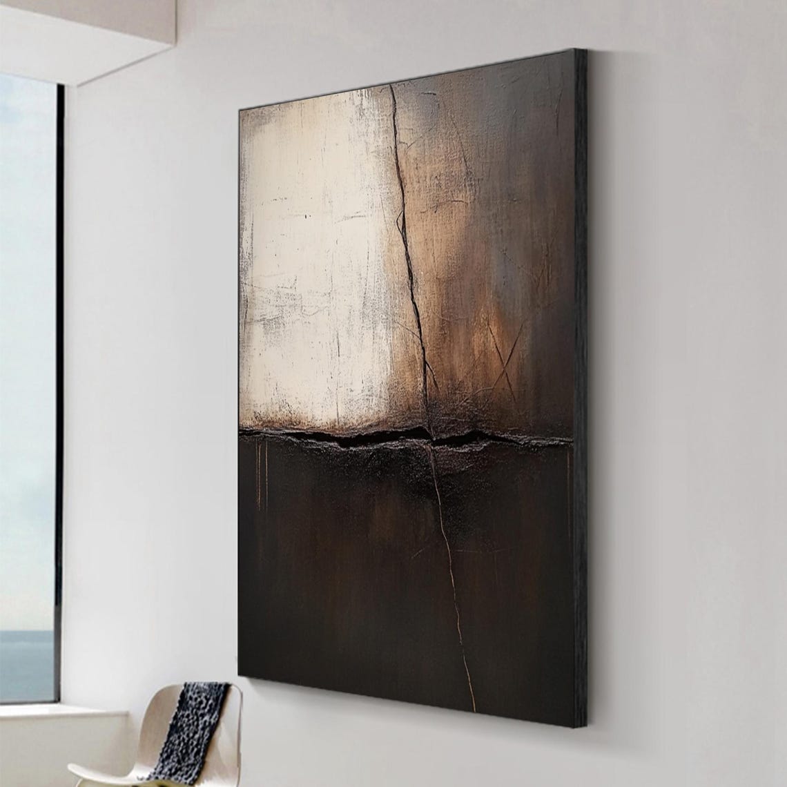 Black Brown Abstract Cracked Texture Wabi Sabi Art Wall Poster - Image 2