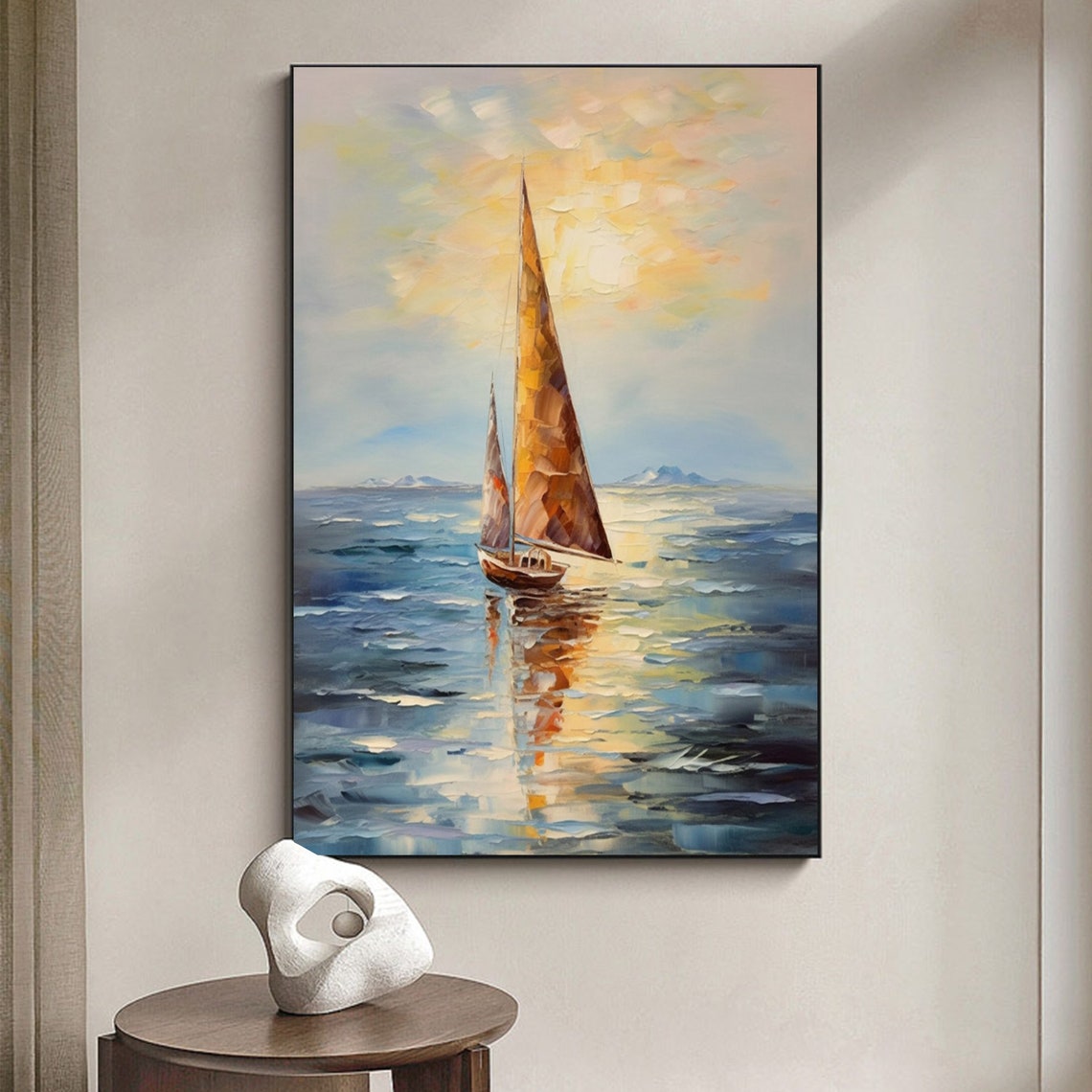 Large Sailboat Abstract Oil Painting Nautical Oil Painting On Sailboats Wall Art Seascape Wall Art Ocean Painting - Image 3
