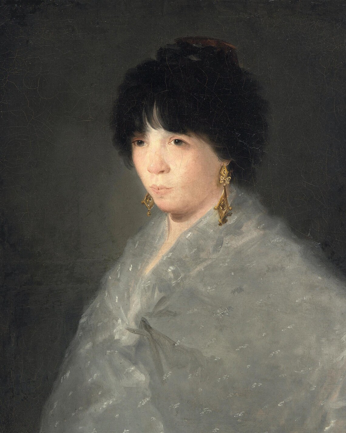 Moody Vintage Woman Portrait Dark Oil Painting Elegant Wall Art - Image 3