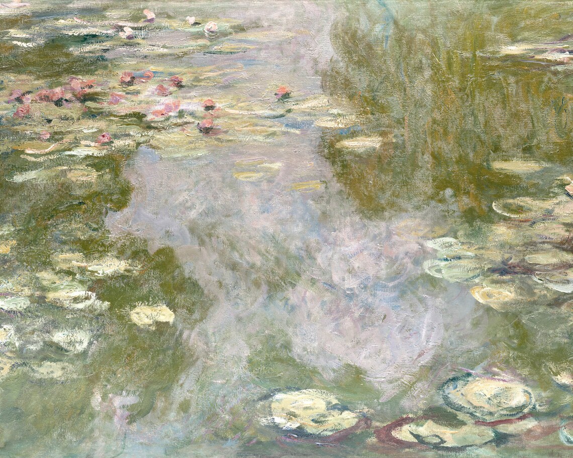 Monet-Inspired Lilypad Landscape Art Print, Vintage - Image 3