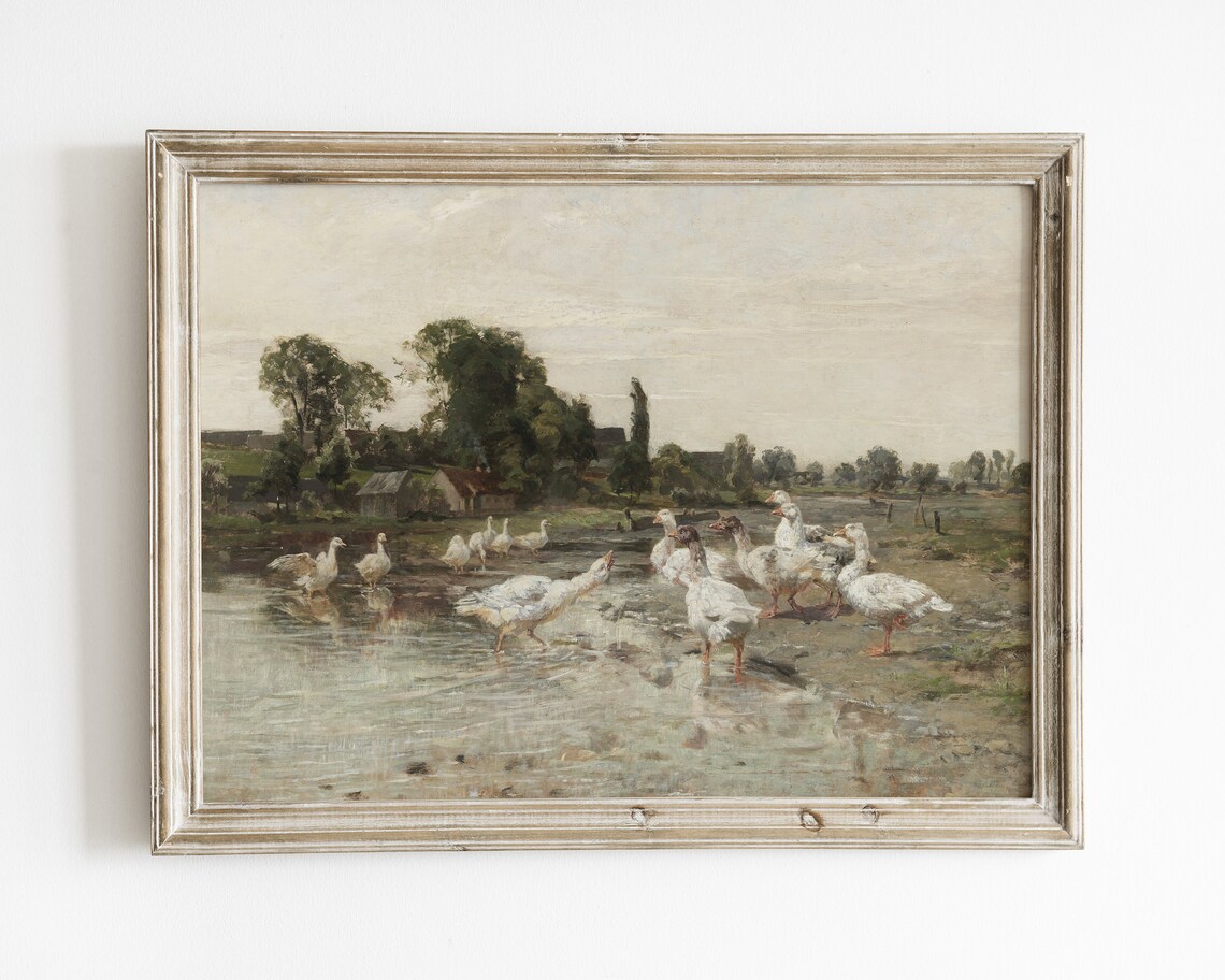 Vintage Geese Art Print, Farmhouse Spring Wall Decor