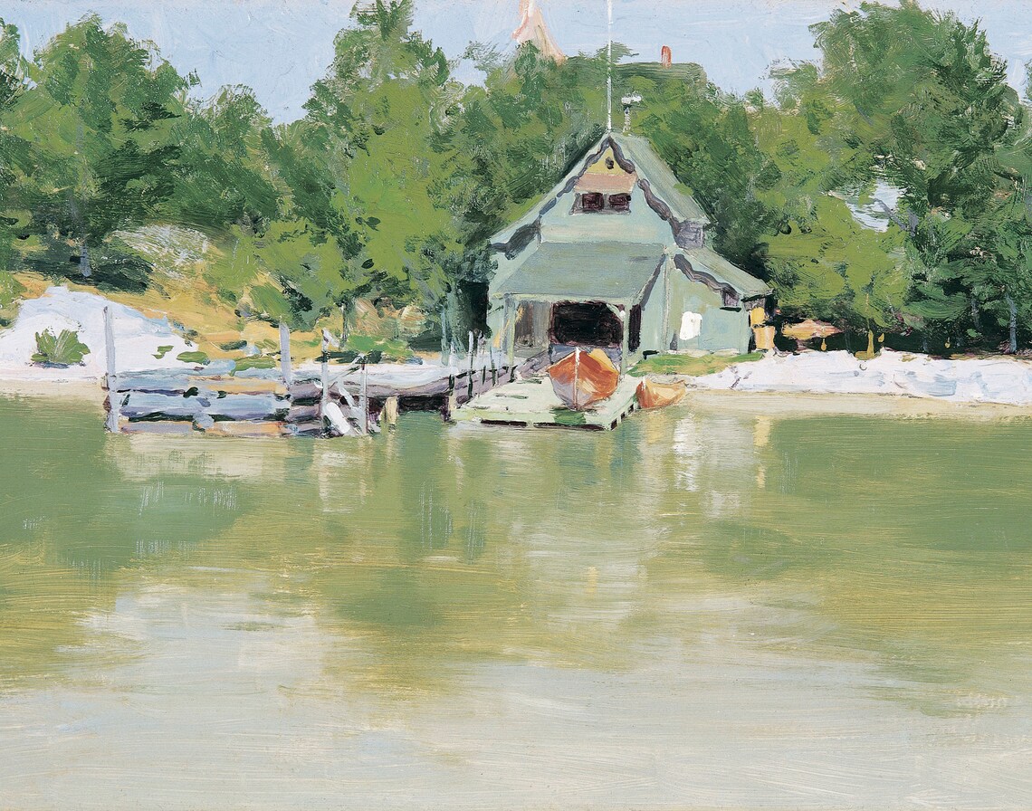 Vintage Lake House Lake Print, Cabin Landscape Art Print - Image 3