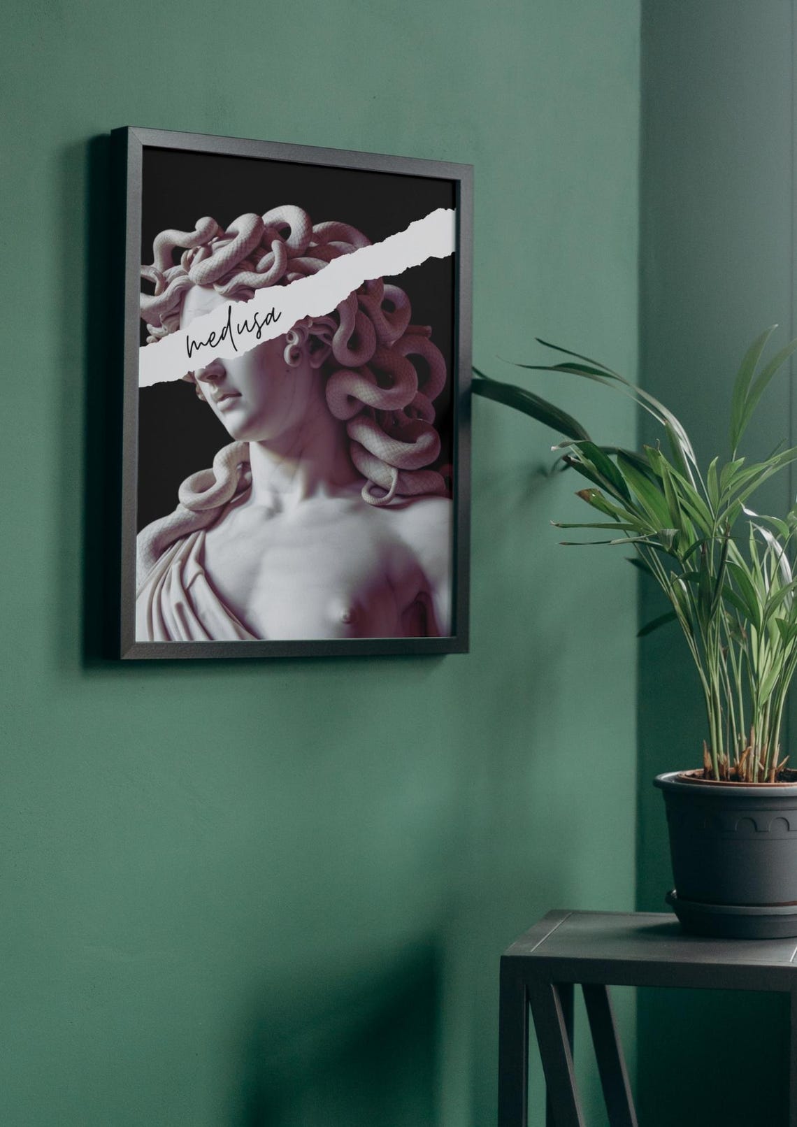 Medusa Marble Statue Greek Myth Snake Hair Torn Paper Poster - Image 3