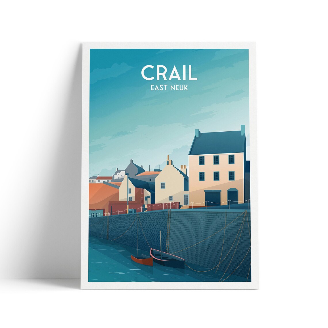 Crail East Neuk Fishing Harbor Cottages Vintage Travel Poster