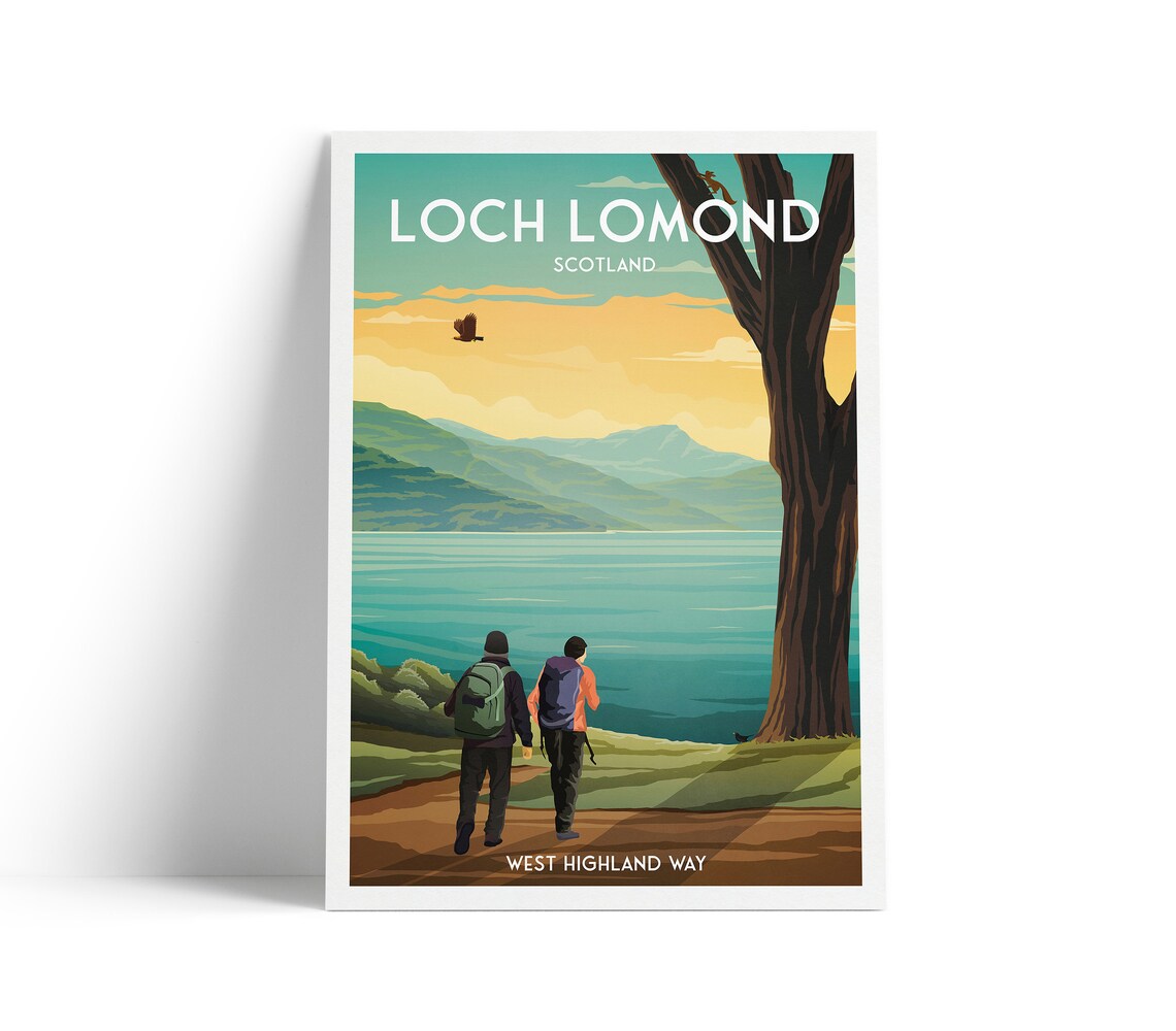 Loch Lomond Scotland West Highland Way Hikers Scenic Travel Poster