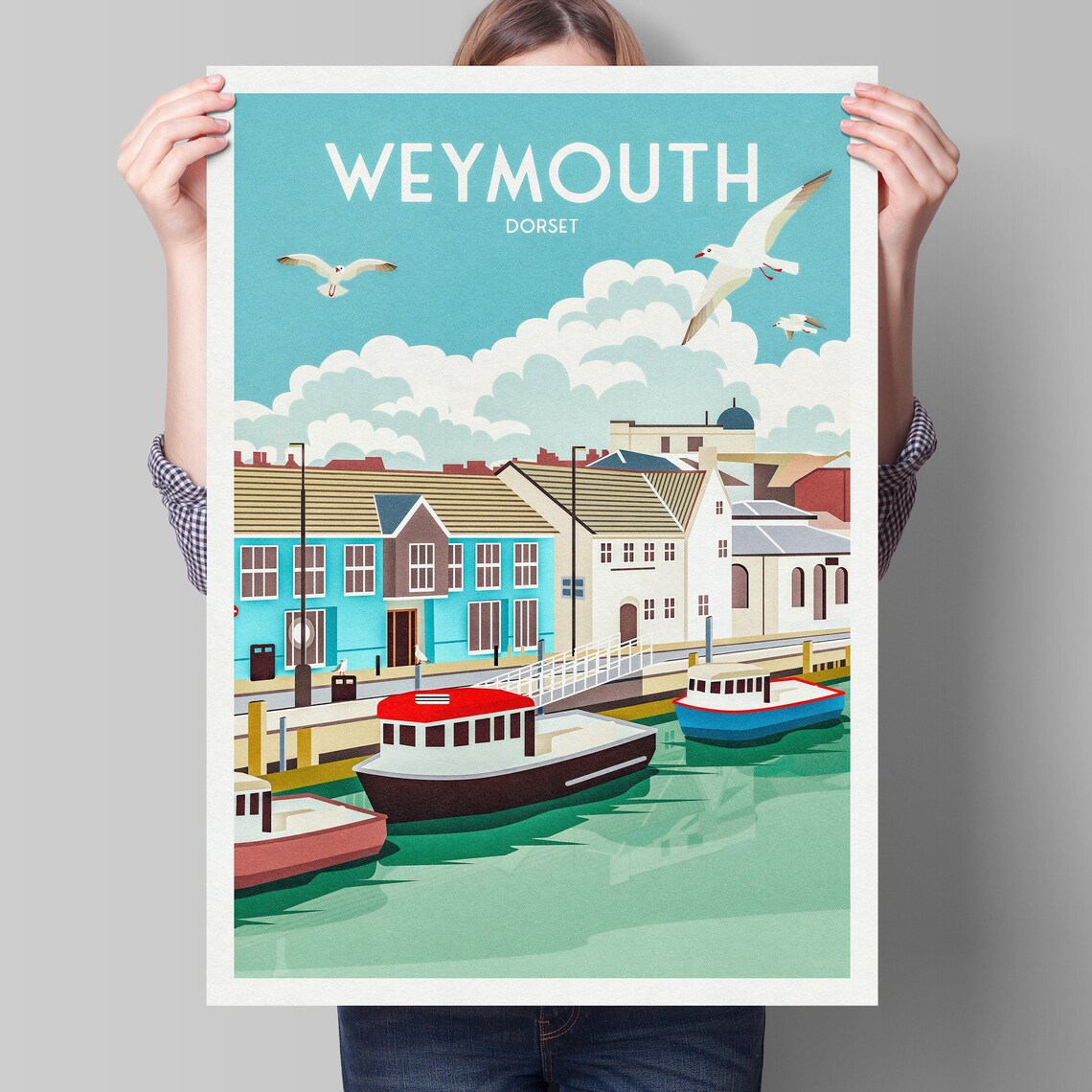 Weymouth Travel Poster, Dorset Quayside Harbour