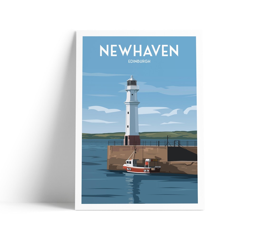 Newhaven Edinburgh Lighthouse Fishing Boat Harbor Scotland Travel Poster