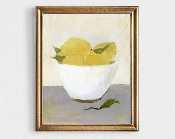 Lemon Wall Art Oil Painting Print, Farmhouse Still Life