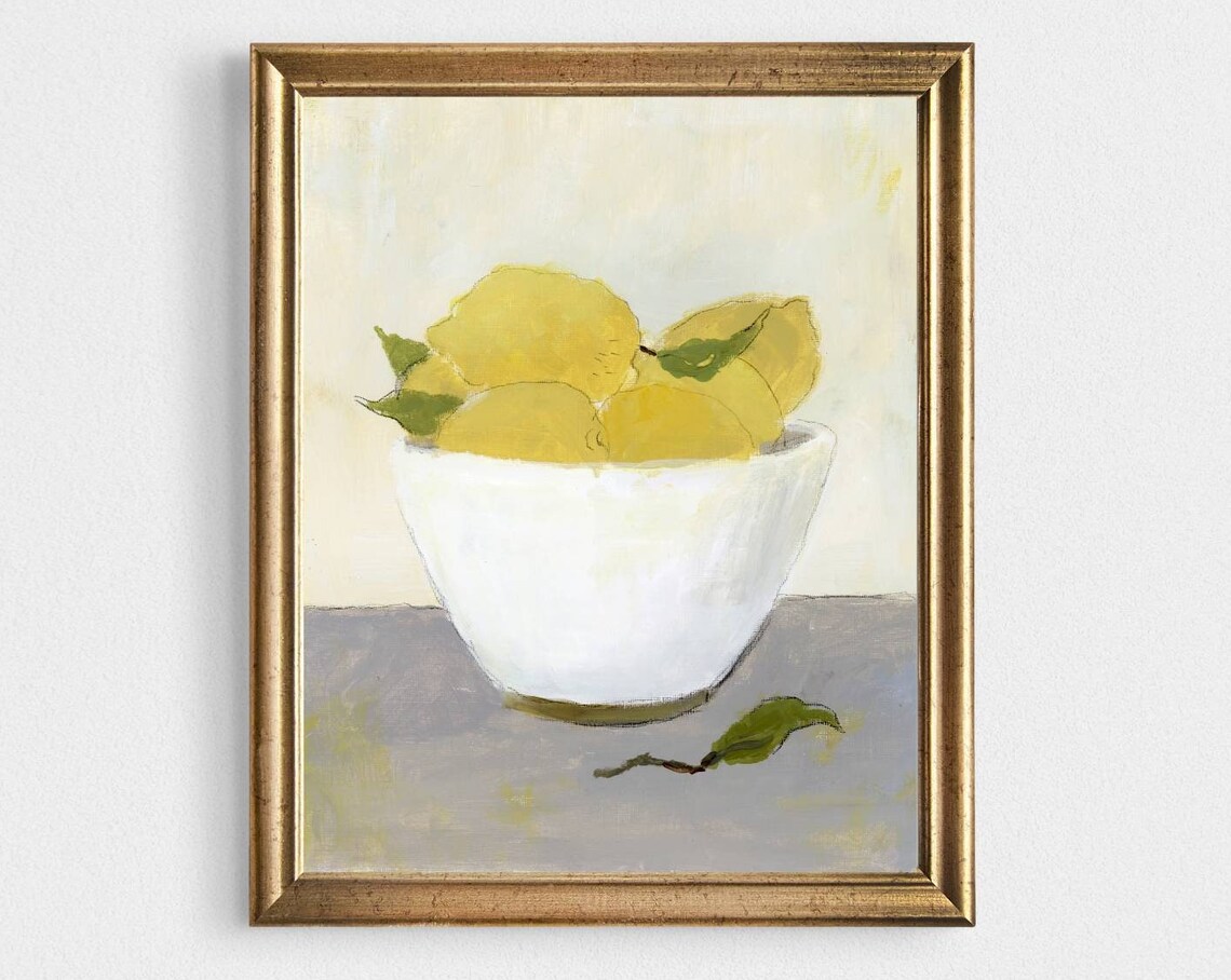 Lemon Wall Art Oil Painting Print, Farmhouse Still Life