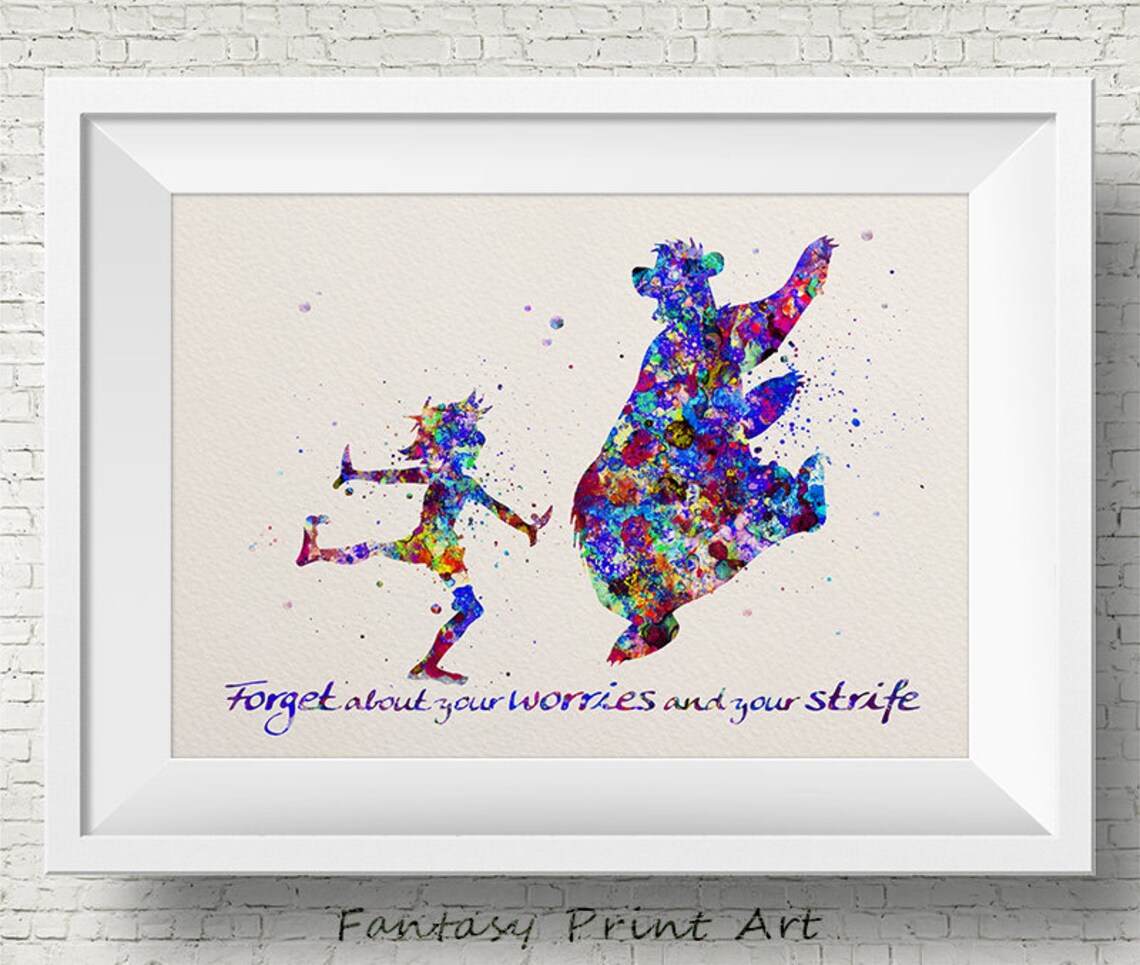 Mowgli and Baloo Watercolor Print, Jungle Book Decor
