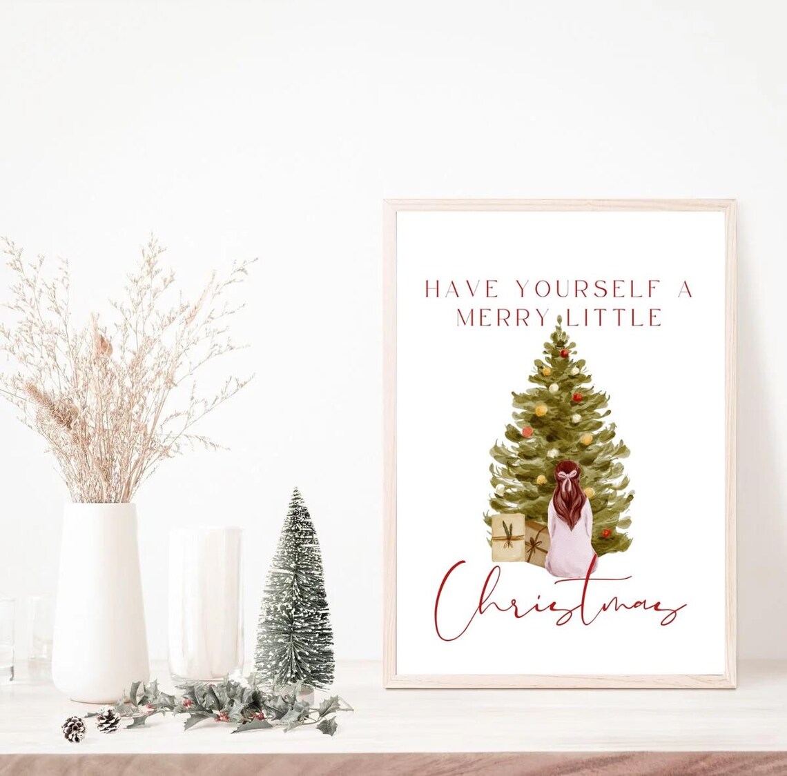 Have Yourself A Merry Little Christmas Tree Girl White Art Poster - Image 3