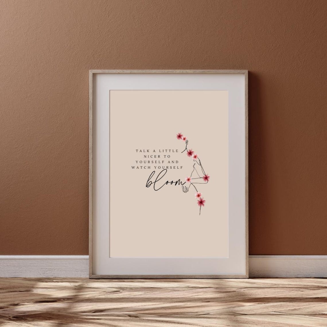 Talk A Little Nicer To Yourself Bloom Beige Aesthetic Wall Poster